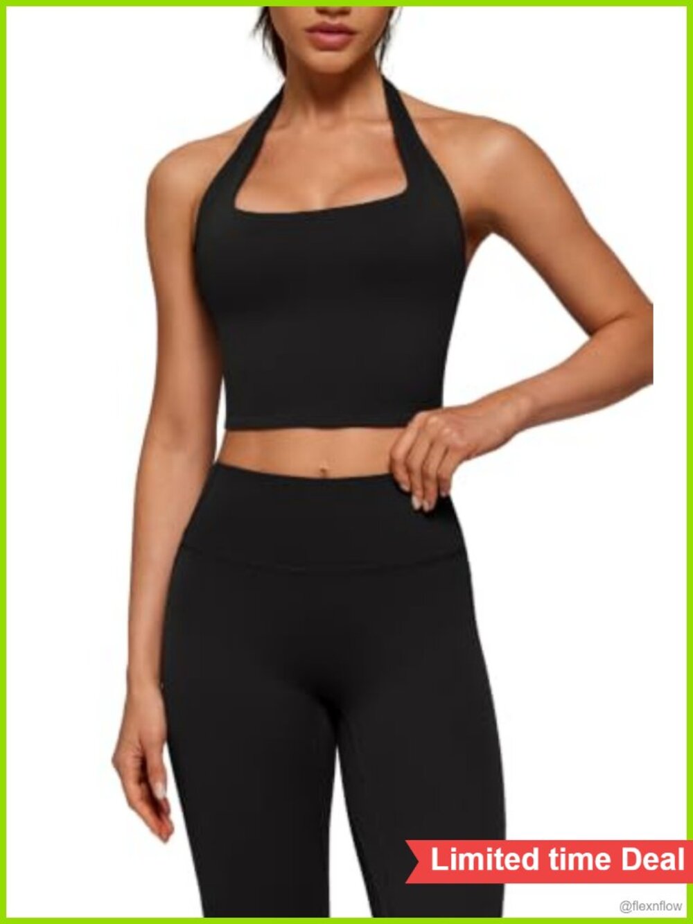 Halter Neck 2pc Workout Set Nylon Elastane Sports Bra Leggings Pilates Gym